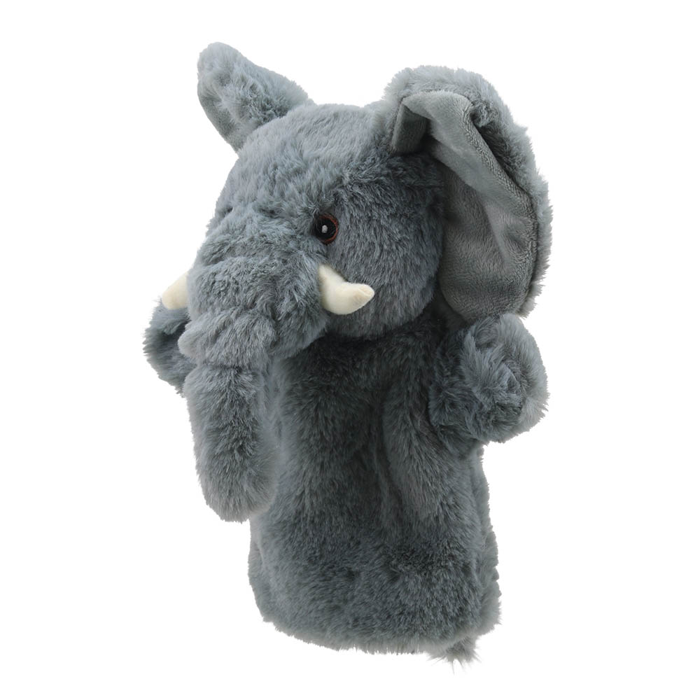 The Puppet Company Handpuppe Elefant, Seitenansicht mit herabhängendem Rüssel und Stoßzahn