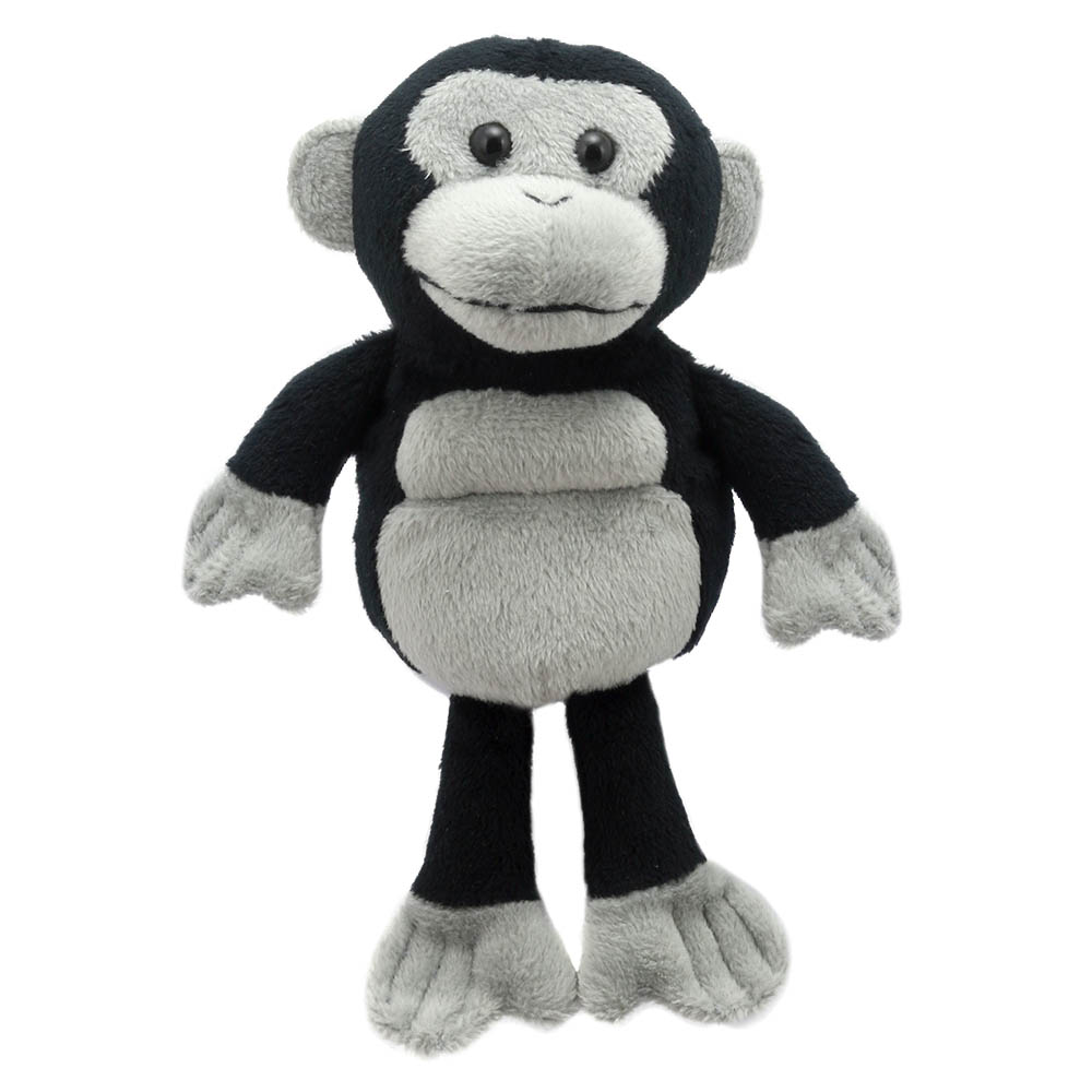 The Puppet Company Fingerpuppe Gorilla, schwarze Puppe mit grauem Bauch und langen Stoffbeinen