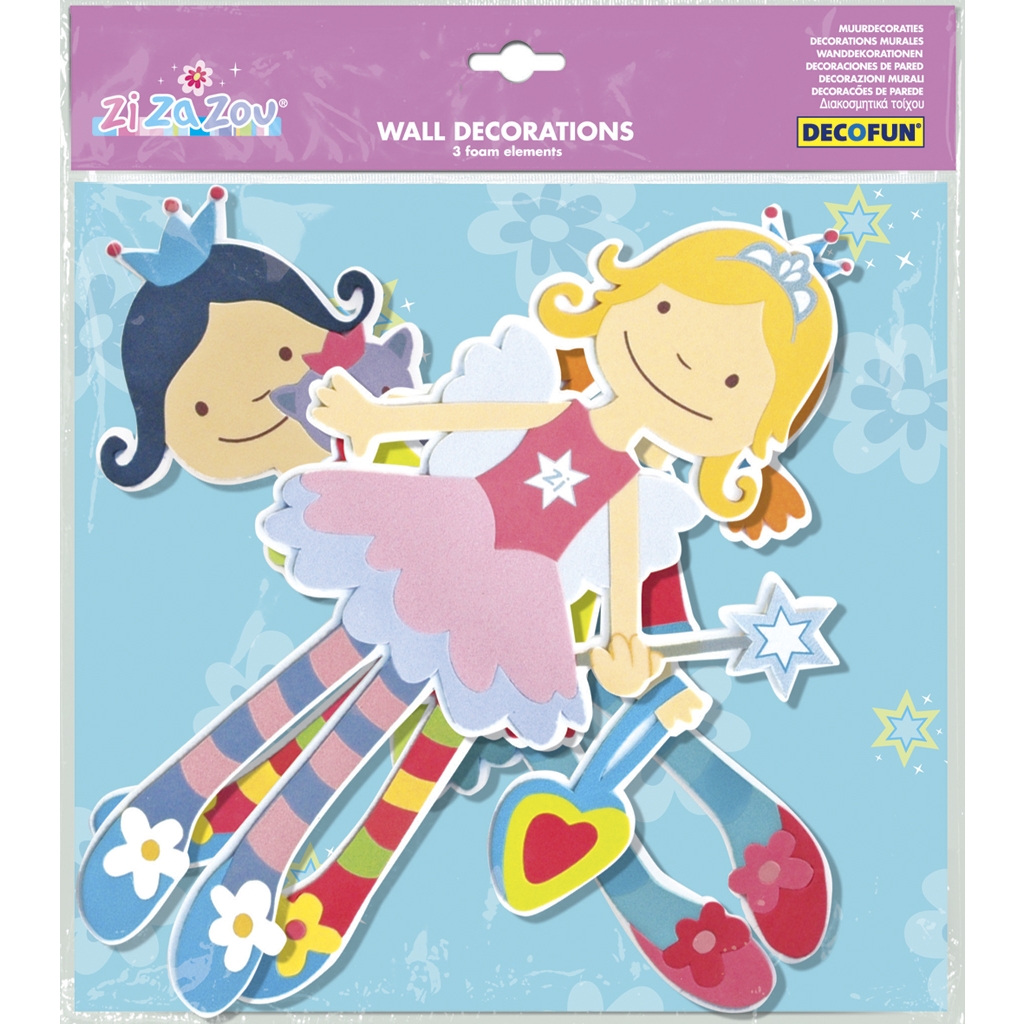 decofun Wanddekoration Zi Za Zou in Verpackung, Fee mit Kuscheltier, Prinzessin und Fee mit Zauberstab