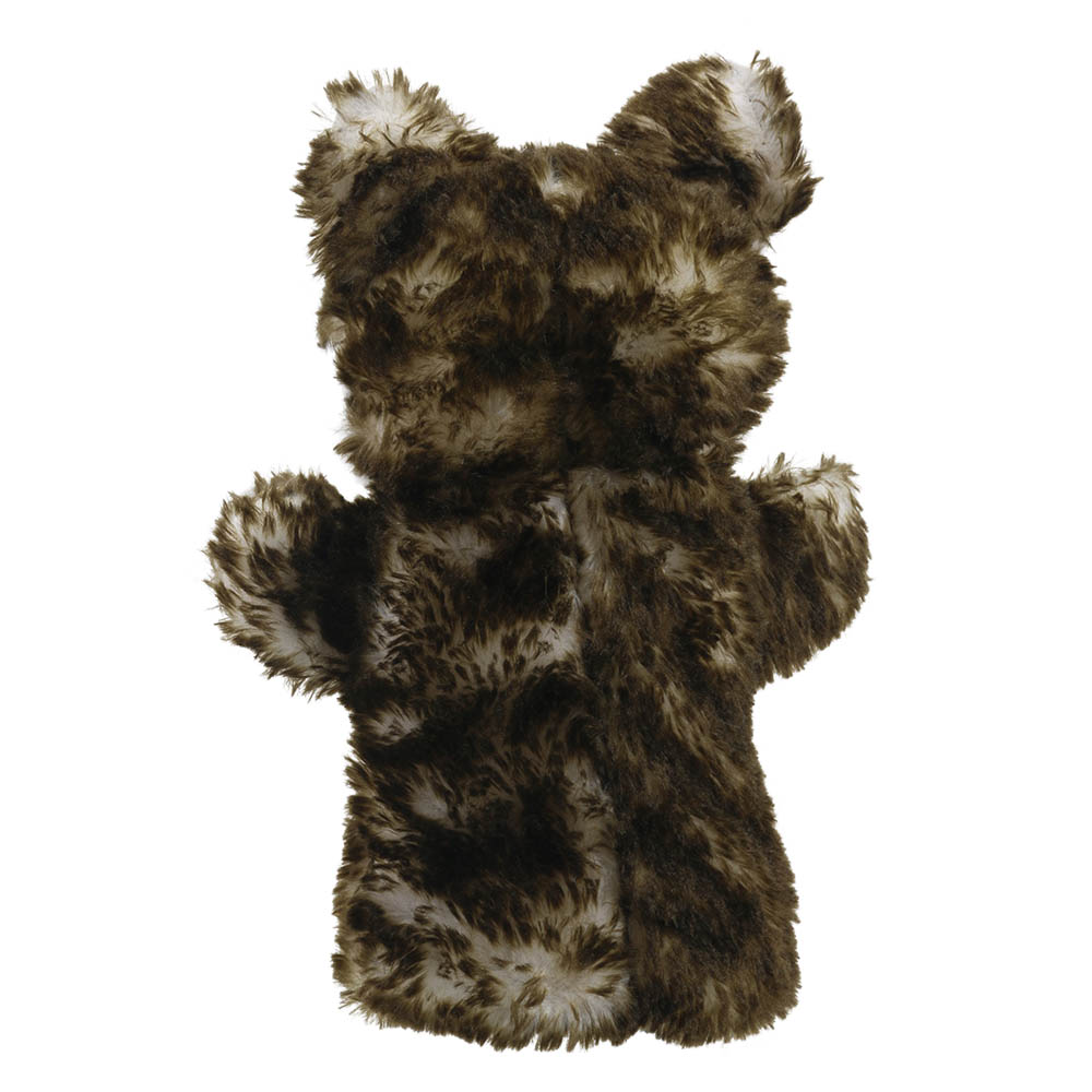 The Puppet Company Baby-Handpuppe Wolf, grau-brauner Wolf mit meliertem Fell, Rückansicht