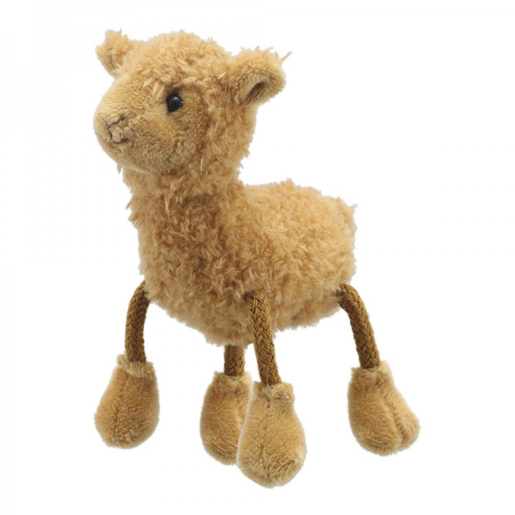 The Puppet Company Fingerpuppe Alpaka, beige zottelige Fingerpuppe mit langen Stoffbeinen