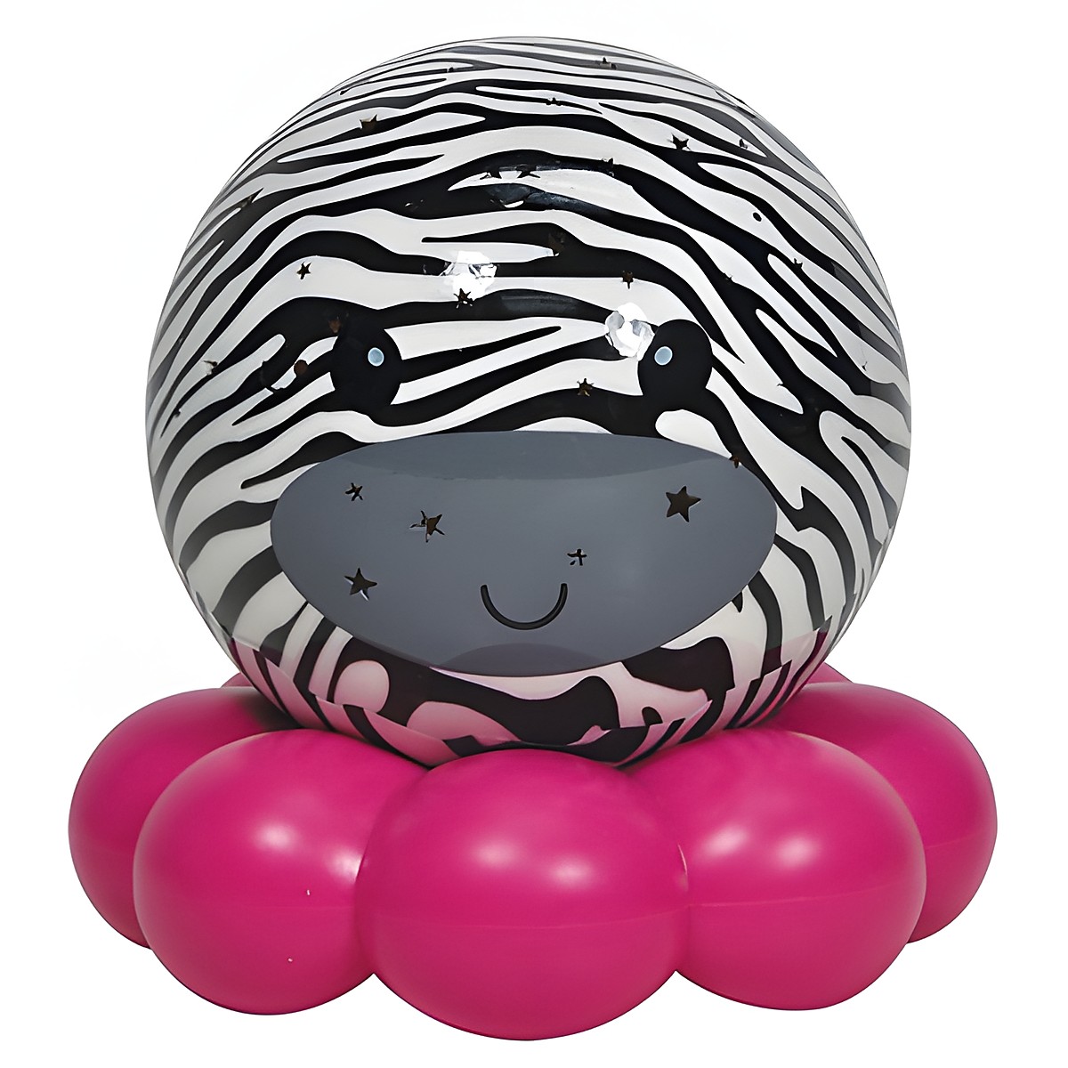 Cloud b sleep aid Dreamz to Go zebra, black-and-white patterned ball-shaped night light with pink base