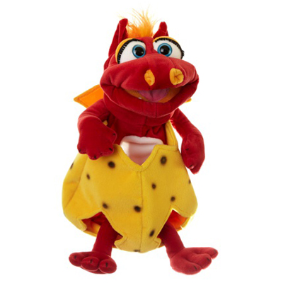 Living Puppets hand puppet Ottilie the dragon: red dragon with orange tuft in a yellow egg