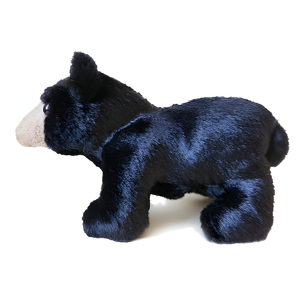 Folkmanis Fingerpuppe Mini Schwarzbär aus schwarzem Plüsch in stehender Seitenansicht mit beigem Maul