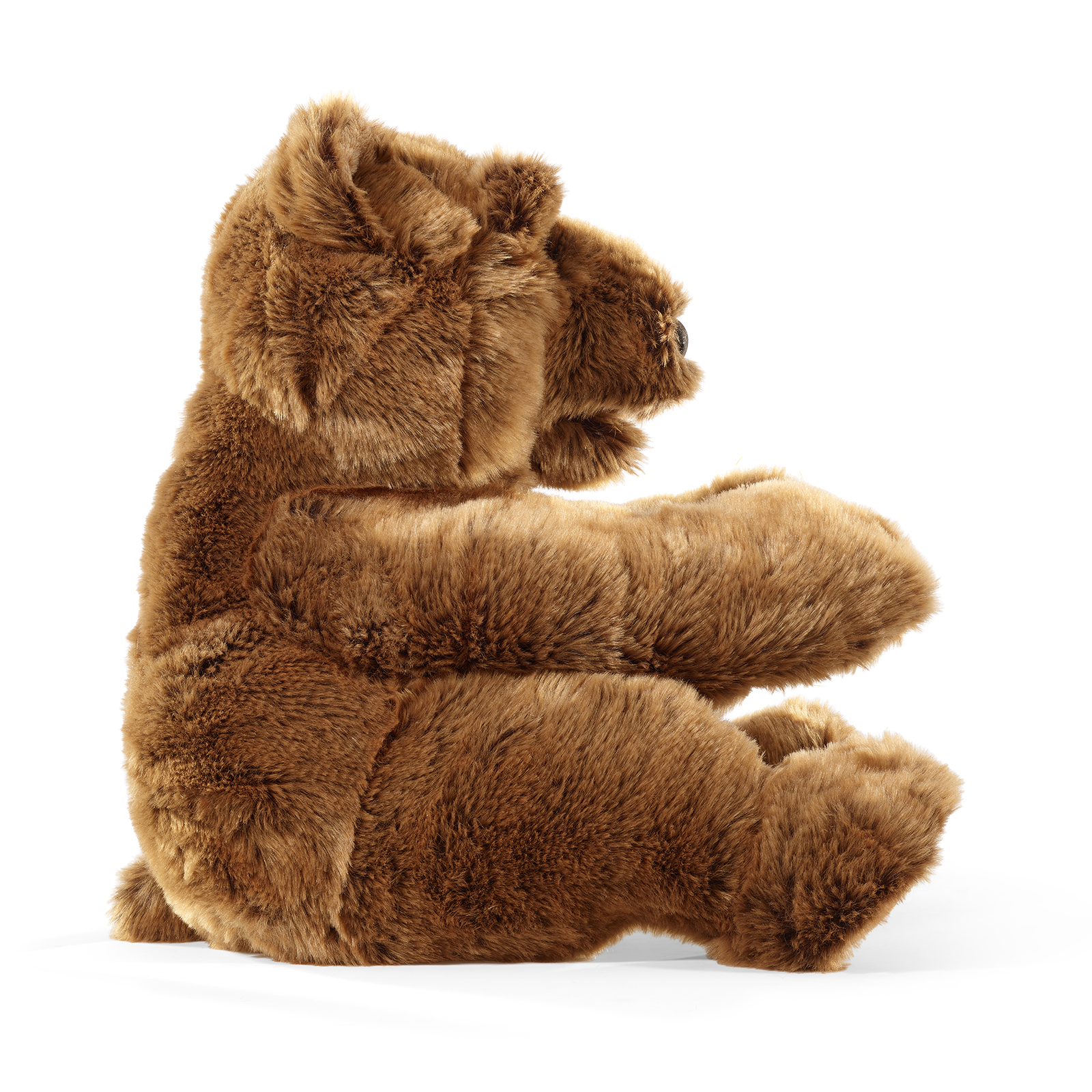 Folkmanis Handpuppe großer Bär in Seitenansicht, die Pfote erhoben und das Maul mit rosa Zunge geöffnet.