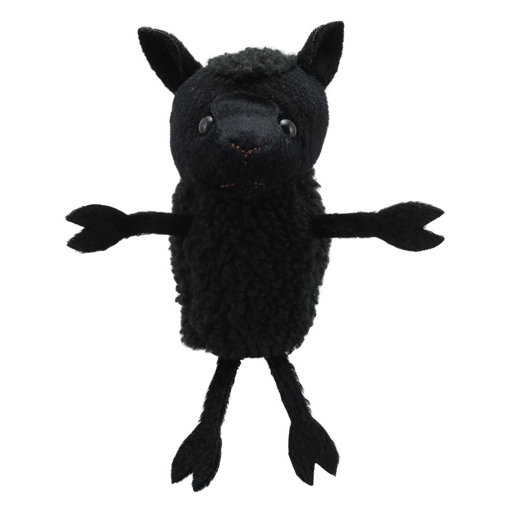 The Puppet Company Fingerpuppe Schaf, schwarze Puppe mit lockigem Fell und langen Stoffbeinen