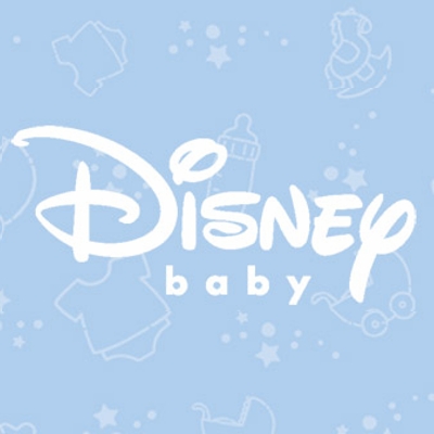 decofun Winnie the Pooh Baby brand image, Disney Baby logo on a pale blue background with baby icons such as a onesie and bottle