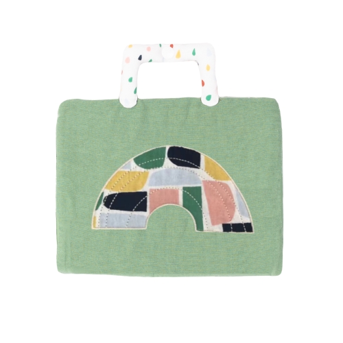 Facial expressions set by Rubens Barn: green fabric case with rainbow applique