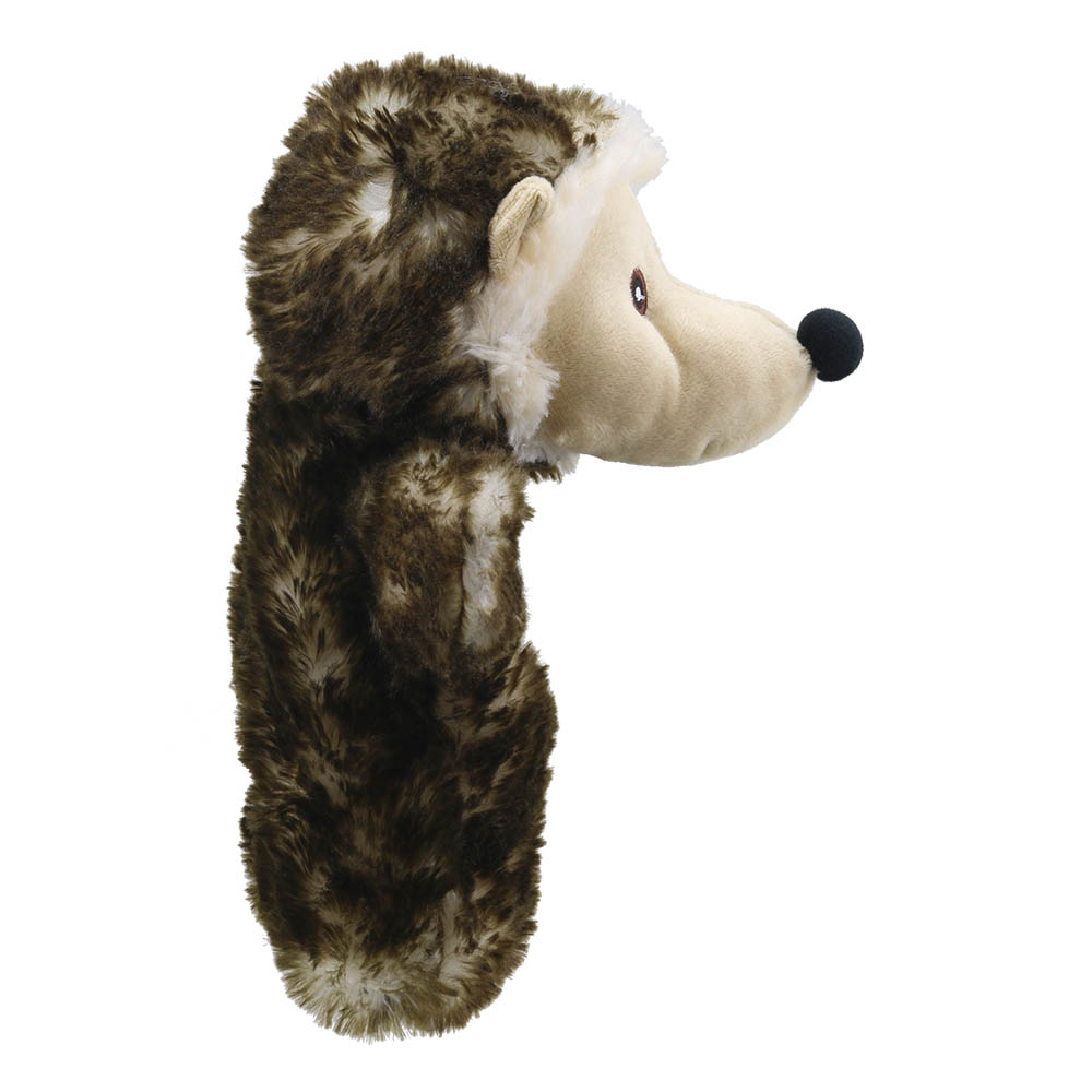 The Puppet Company baby hand puppet hedgehog, close-up of the head in profile with a black nose