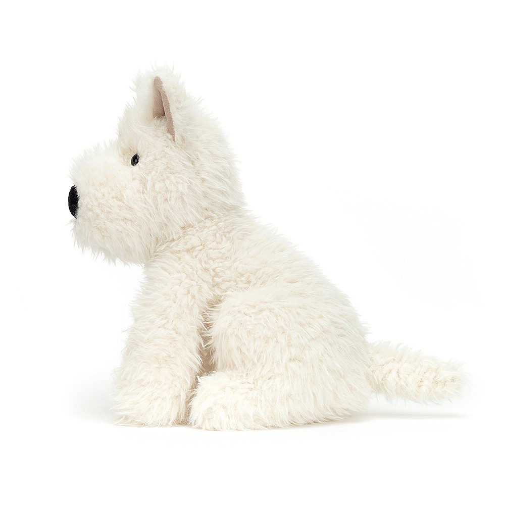Jellycat Kuscheltier Scottish Terrier Munro Scottie Dog, cremefarbenes zottiges Plüschtier, sitzend in Seitenansicht