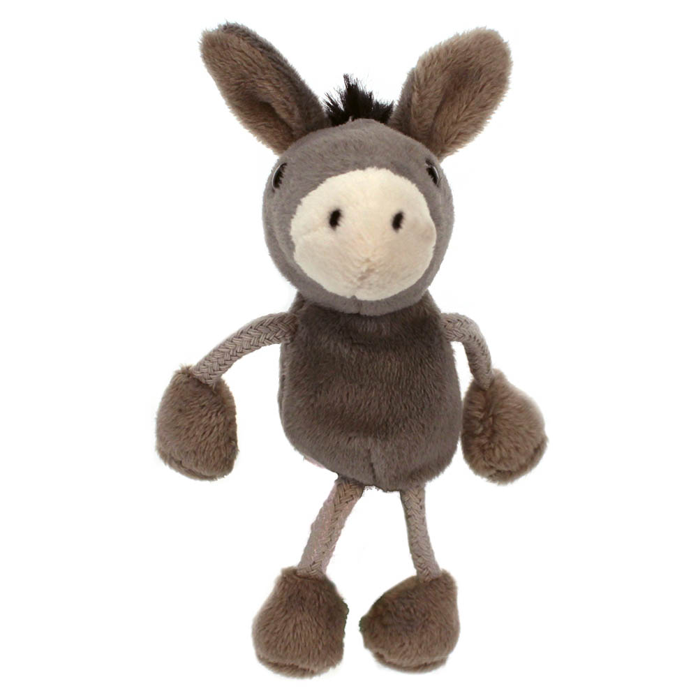 The Puppet Company Fingerpuppe Esel, grauer Esel mit langen Stoffbeinen, Frontansicht