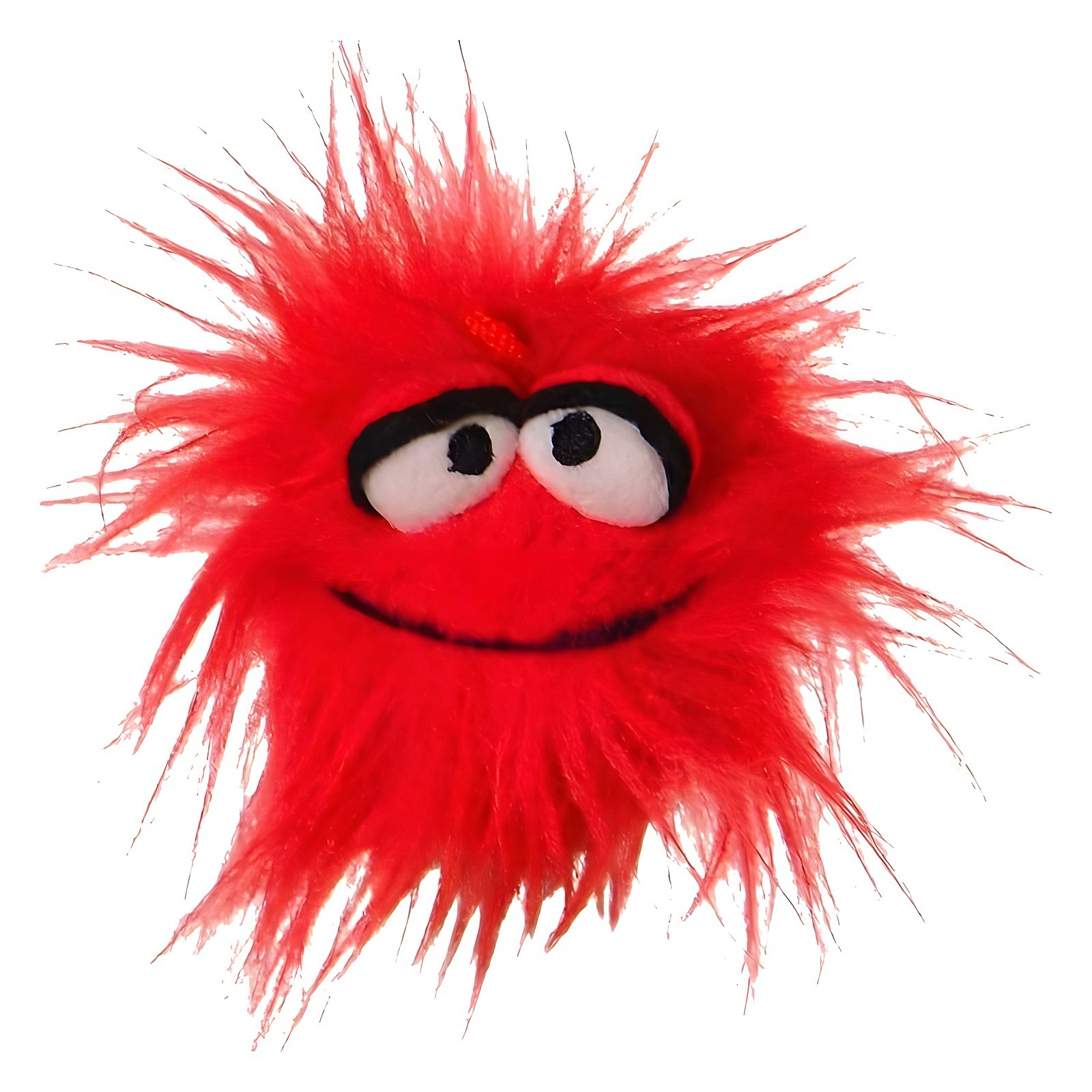 Mini Quatschkopp Trienchen from the set - red plush ball with shaggy fur, black-rimmed eyes and a wide smile