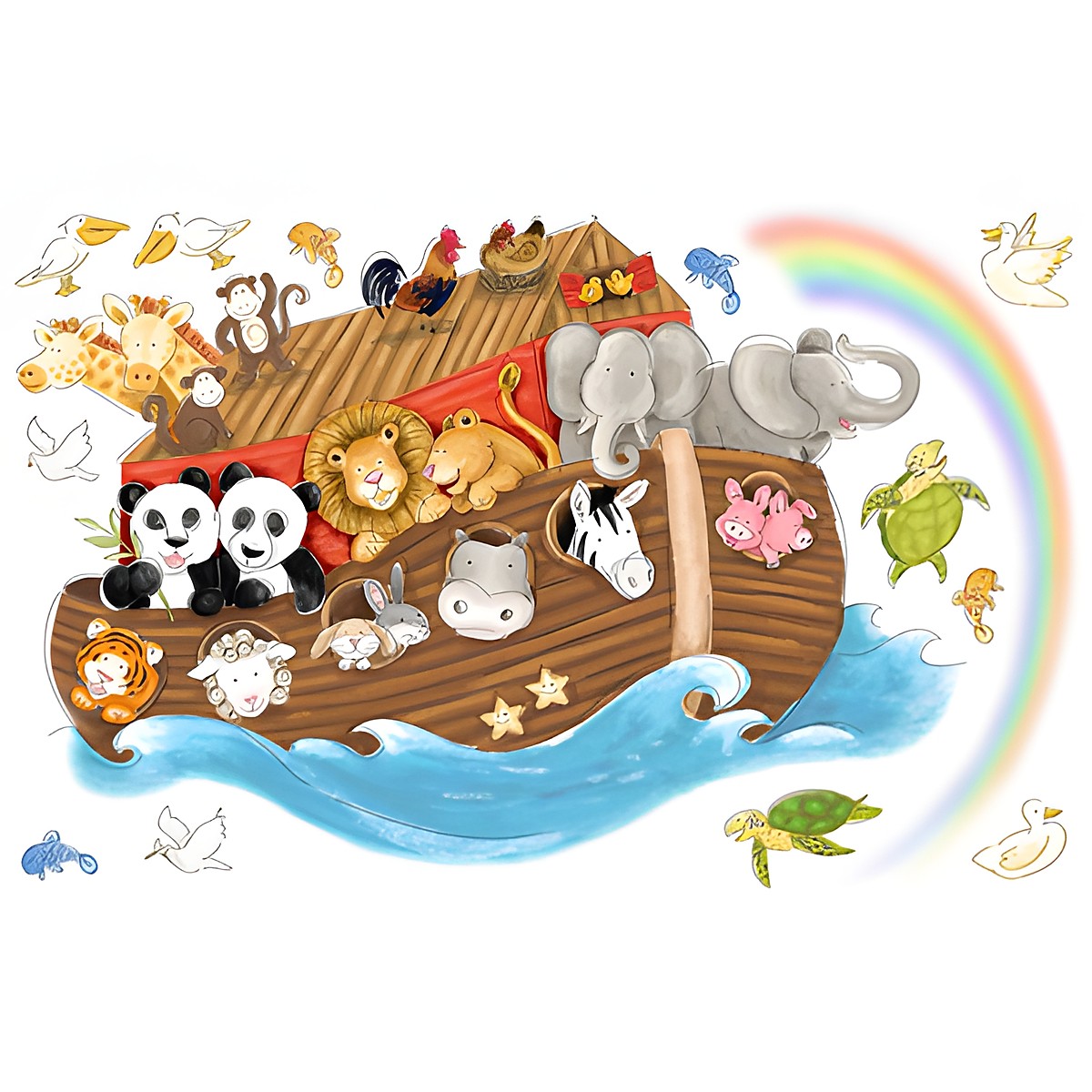 RoomMates Wandbild Noah's Ark, Arche mit Tierpaaren und Regenbogen freigestellt auf weißem Untergrund