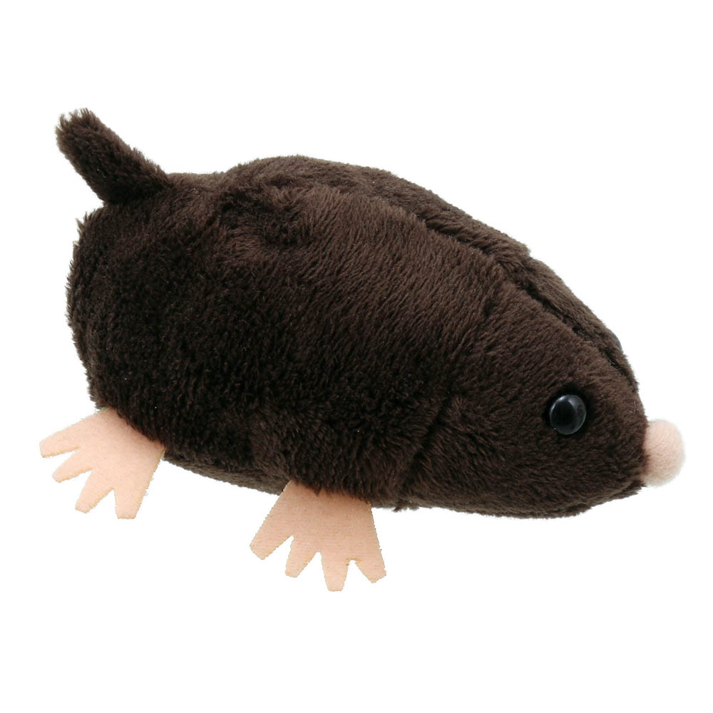 The Puppet Company Fingerpuppe Maulwurf, dunkelbraune Puppe mit spitzer Schnauze, Seitenansicht