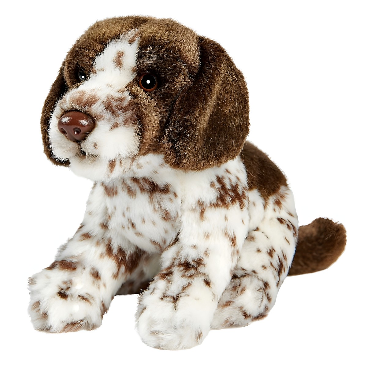 Sitzender Pointer-Welpe von Anima mit braun getupftem weißem Fell und braunen Schlappohren