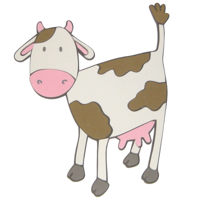 decofun Wanddekoration Animal Farm Einzelmotiv Kuh, weiß-braun gefleckte Kuh mit erhobenem Schwanz auf weißem Untergrund