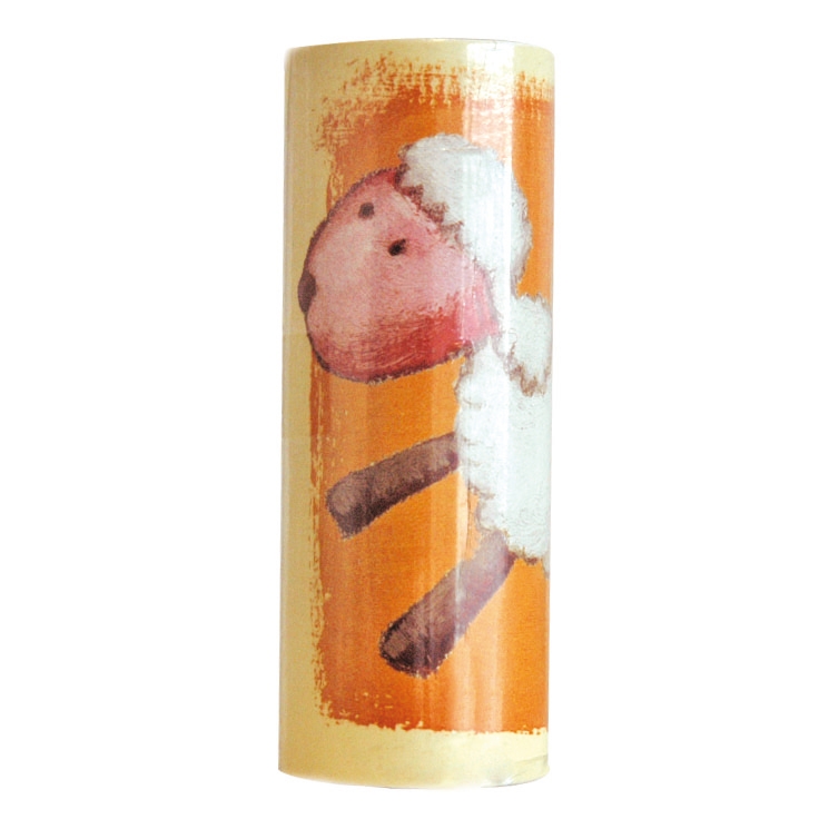 decofun border Animal Farm roll, sheep motif on an orange background, photographed rolled up
