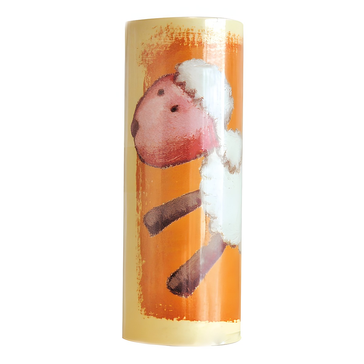 decofun border Animal Farm roll, sheep motif on an orange background, photographed rolled up