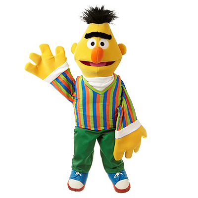 Living Puppets hand puppet Big Bert from Sesame Street with striped shirt, waving