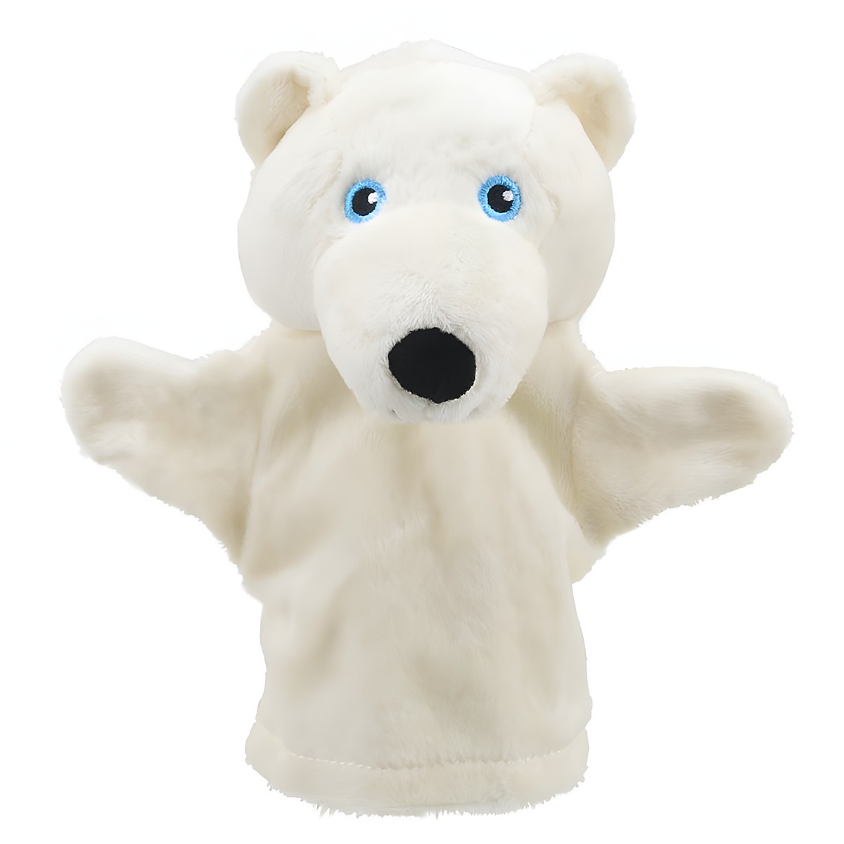 The Puppet Company Baby-Handpuppe Eisbär, cremeweiße Handpuppe mit blauen Augen, Frontansicht