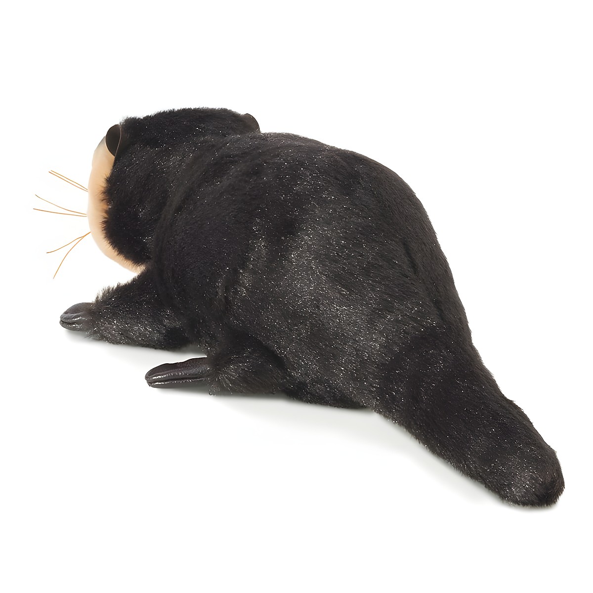 Folkmanis Fingerpuppe mini Flussotter in Schwarz mit beigem Gesicht und Schnurrhaaren, Seitenansicht