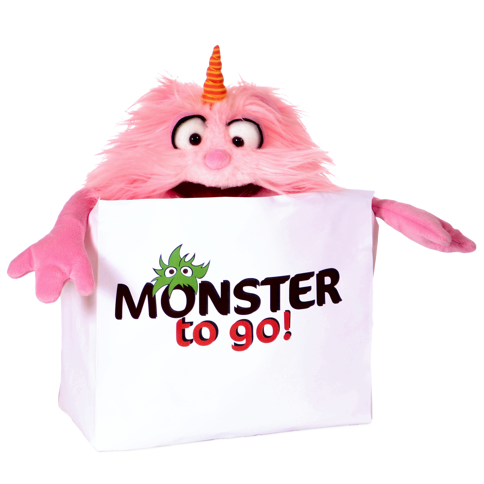Living Puppets Handpuppe Bonsche schaut aus der Monster-to-go-Tüte