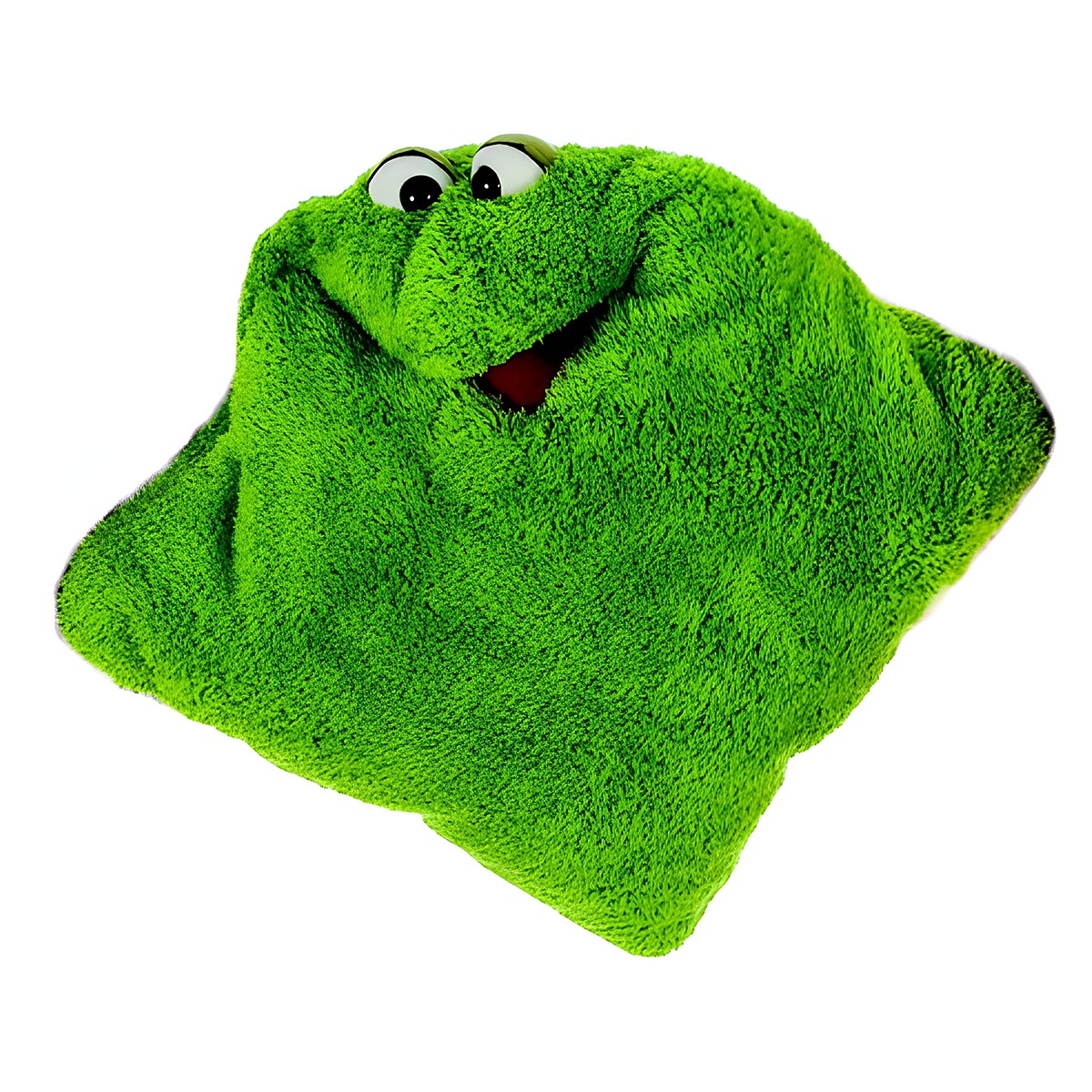 Living Puppets dream cuddle cushion in green, plush cushion with a face and an open mouth