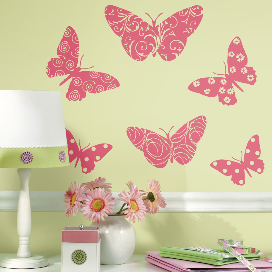 Flocked butterfly mural - RoomMates