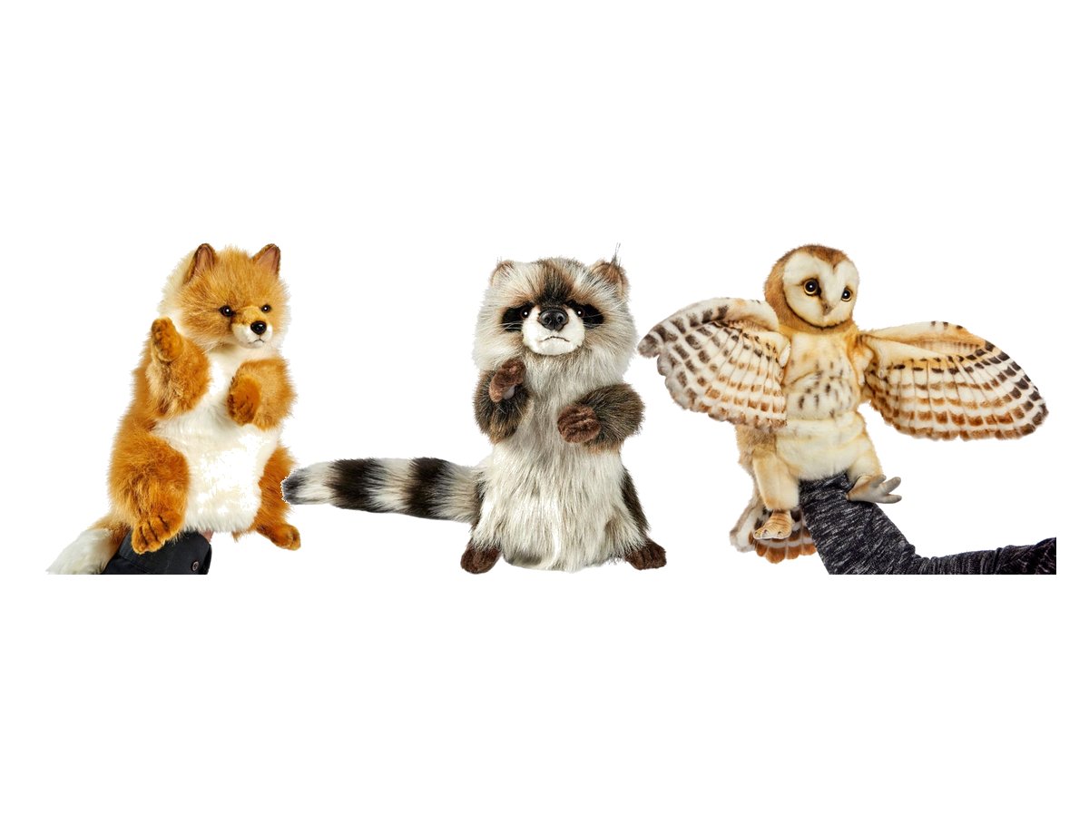 Hansa Creation Handpuppen Fuchs, Waschbär und Schleiereule