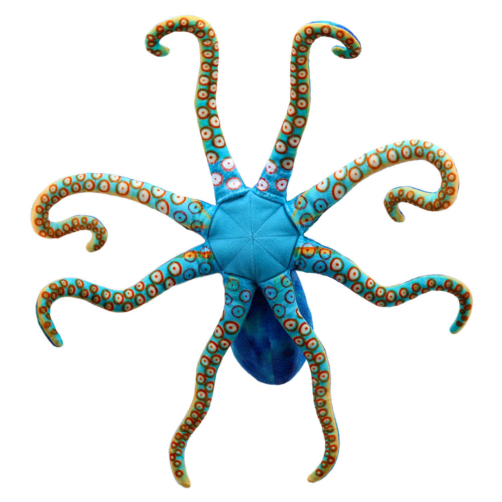 The Puppet Company octopus hand puppet, underside view showing colourful suckers on all eight tentacles