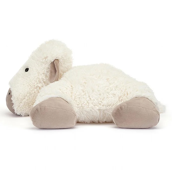 Jellycat Kuscheltier Truffles Sheep Large, liegendes cremefarbenes Plüschtier, Rückansicht mit kurzem Schwanz