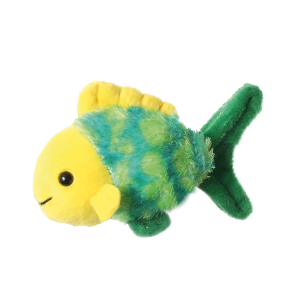 The Puppet Company Fingerpuppe Fisch, gelb-grün-blau schillernde Fingerpuppe mit grüner Schwanzflosse