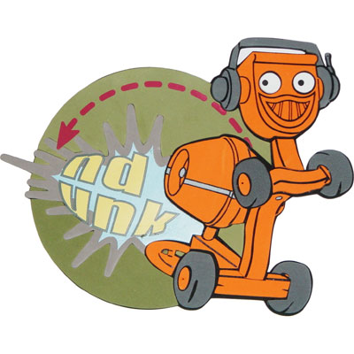 decofun Wanddekoration Bob der Baumeister Einzelmotiv, orangefarbener Betonmischer-Roboter mit Kopfhörern