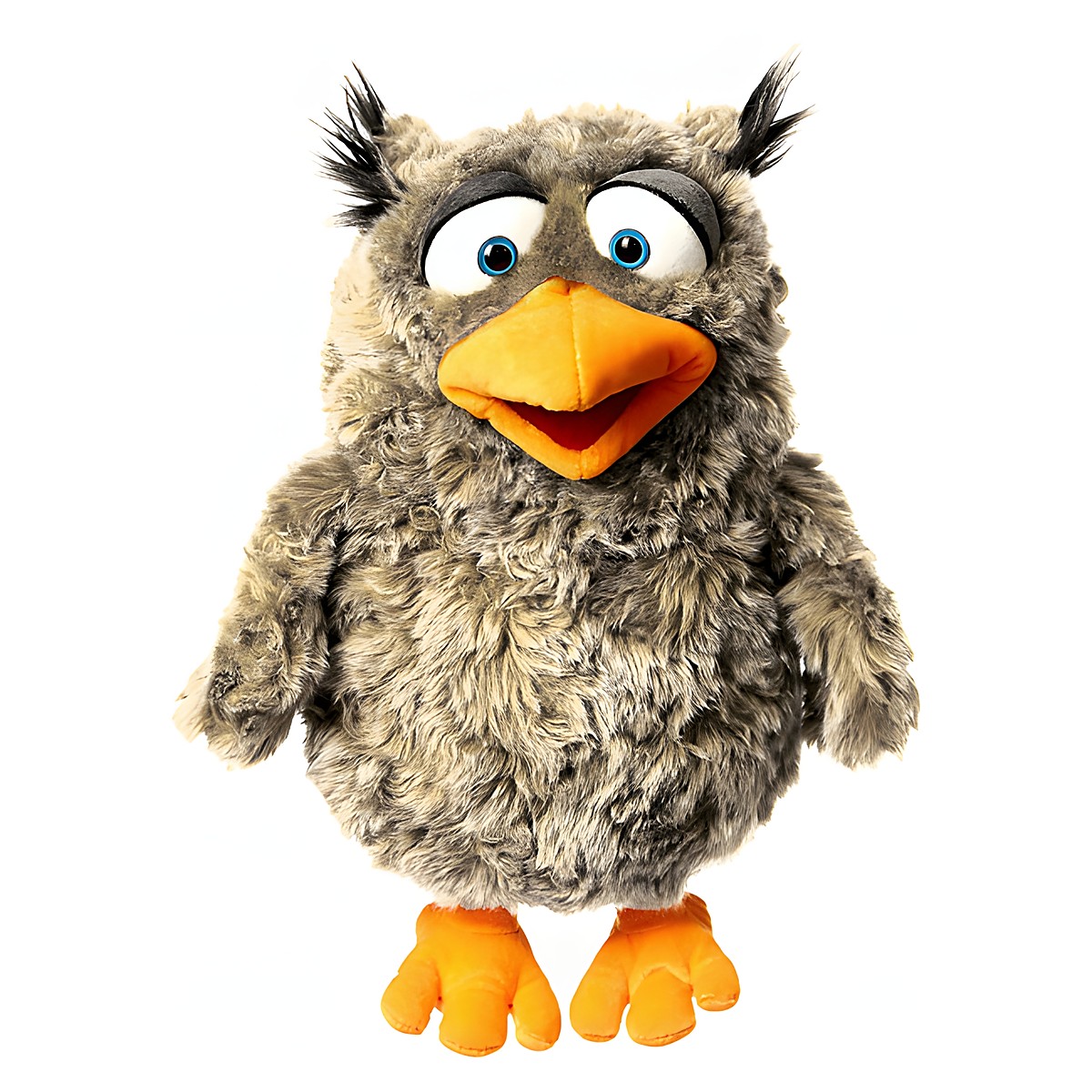 Living Puppets Handpuppe Eulalie Eule mit graubraunem Gefieder und orangem Schnabel