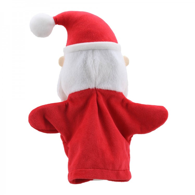 The Puppet Company baby hand puppet Santa Claus, back view with a red pointed hat