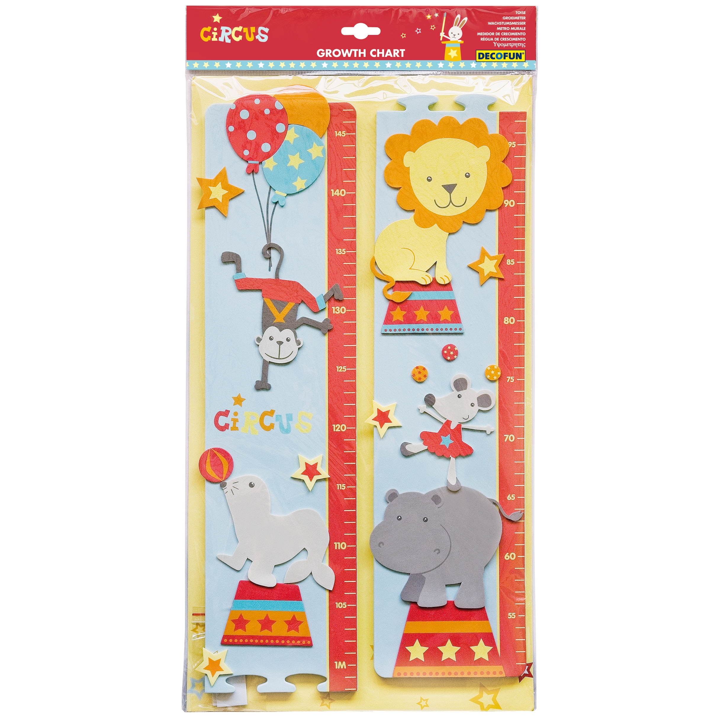 decofun growth chart Circus packaging, both growth chart variants with circus animals side by side