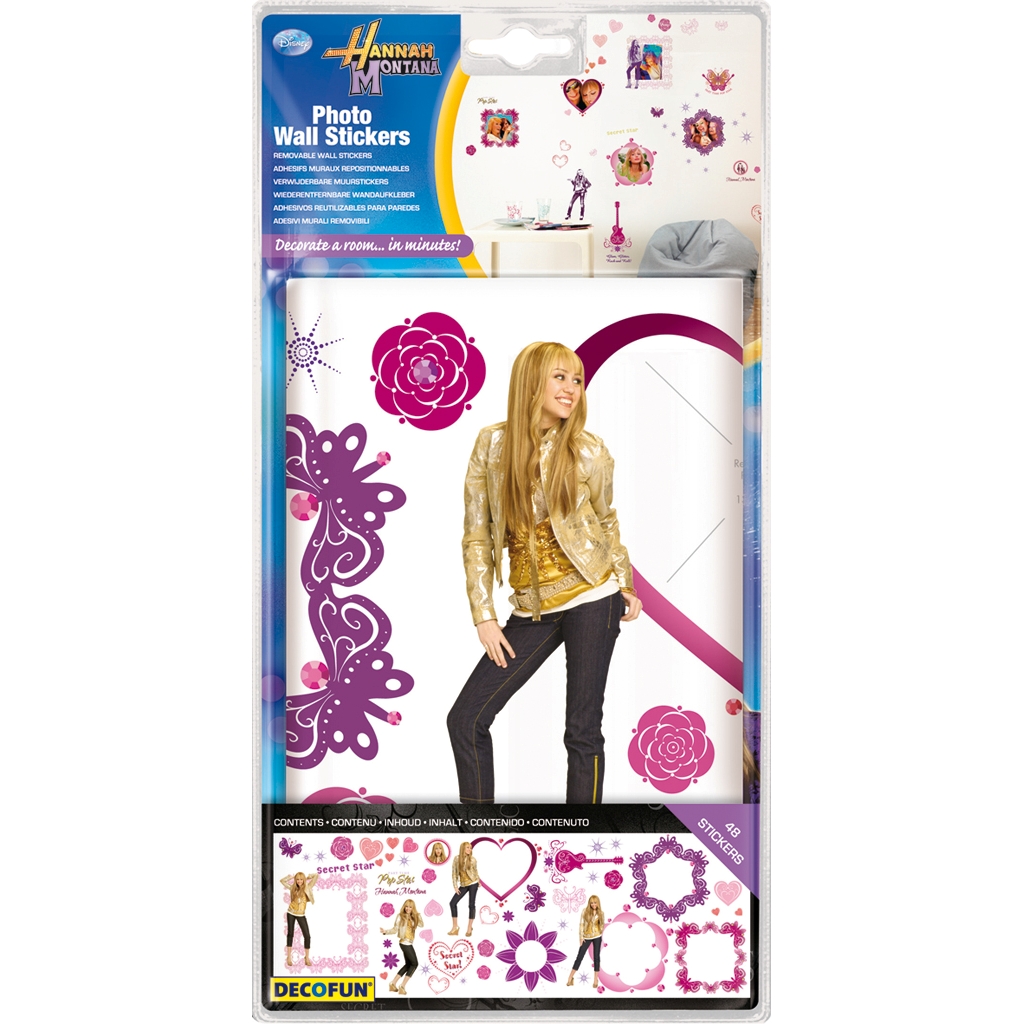 decofun Foto-Wandsticker Hannah Montana Verpackung, Hannah Montana im goldenen Outfit im Fokus, Blisterkarte