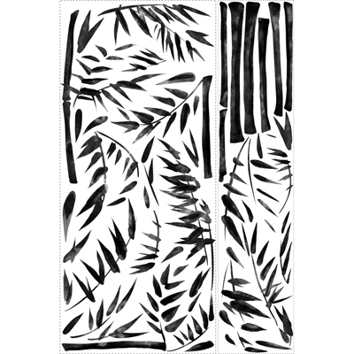 RoomMates wall decal Painted Bamboo, two decal sheets with painted black bamboo stalk and leaf motifs on a white background