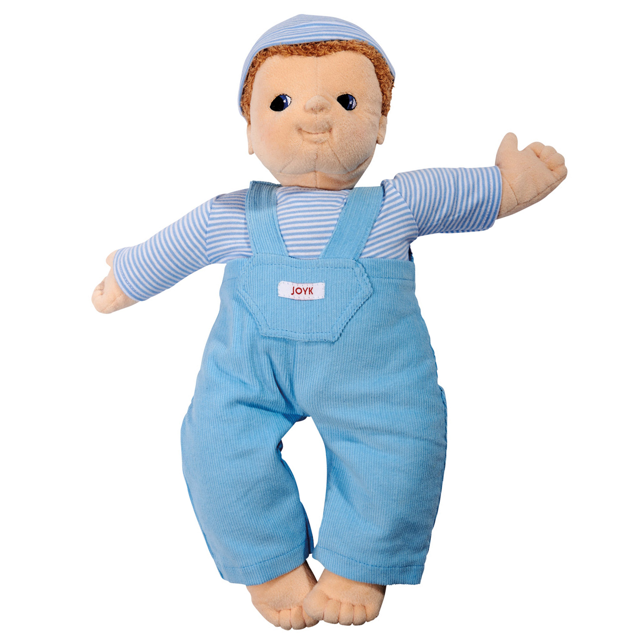 Joyk Empathiepuppe Baby Jack mit blauer Cordlatzhose, gestreiftem Shirt und Mützchen