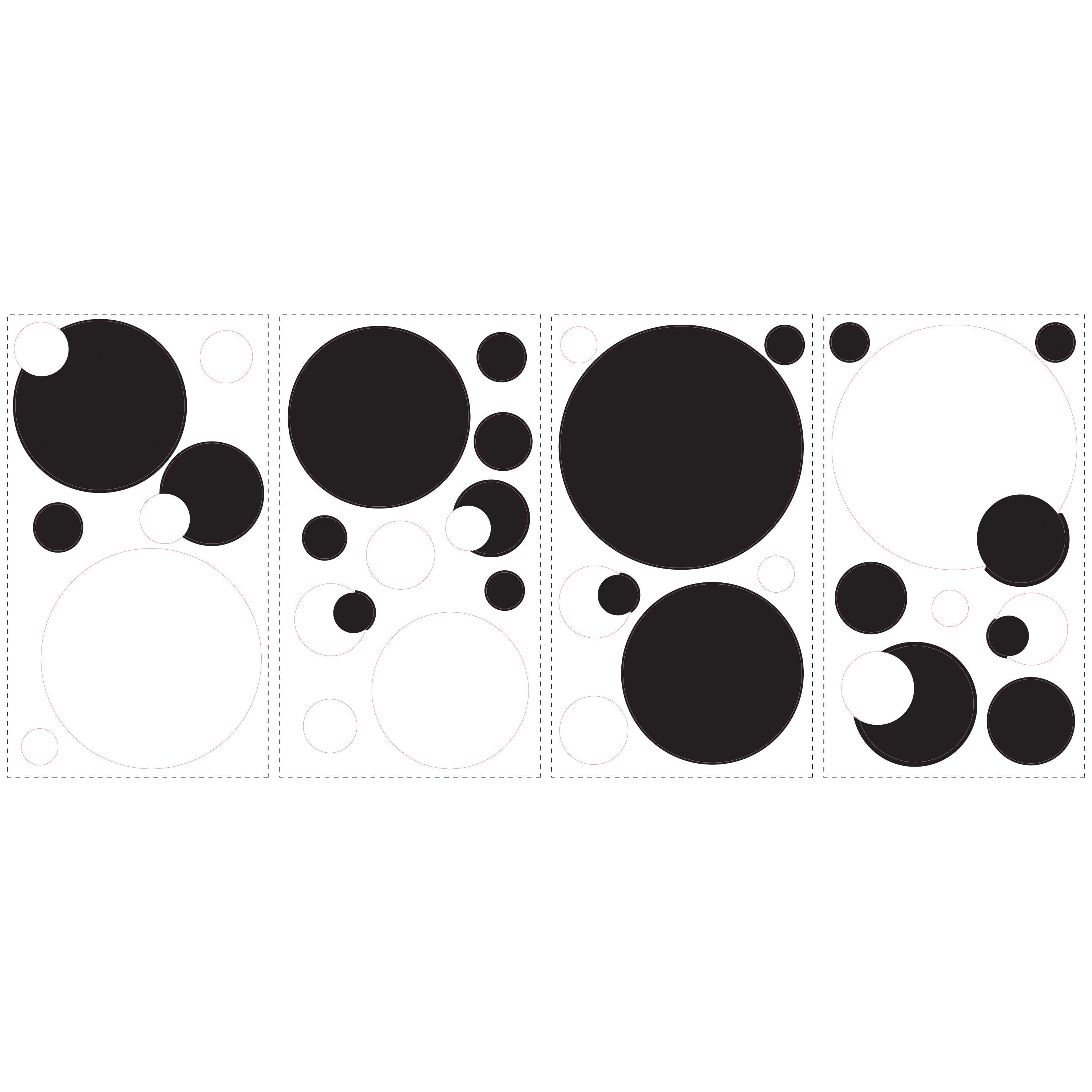 RoomMates Wandsticker Black & White Dots Peel & Stick, vier Klebebögen mit schwarzen und weißen Punkten in verschiedenen Größen auf weißem Untergrund