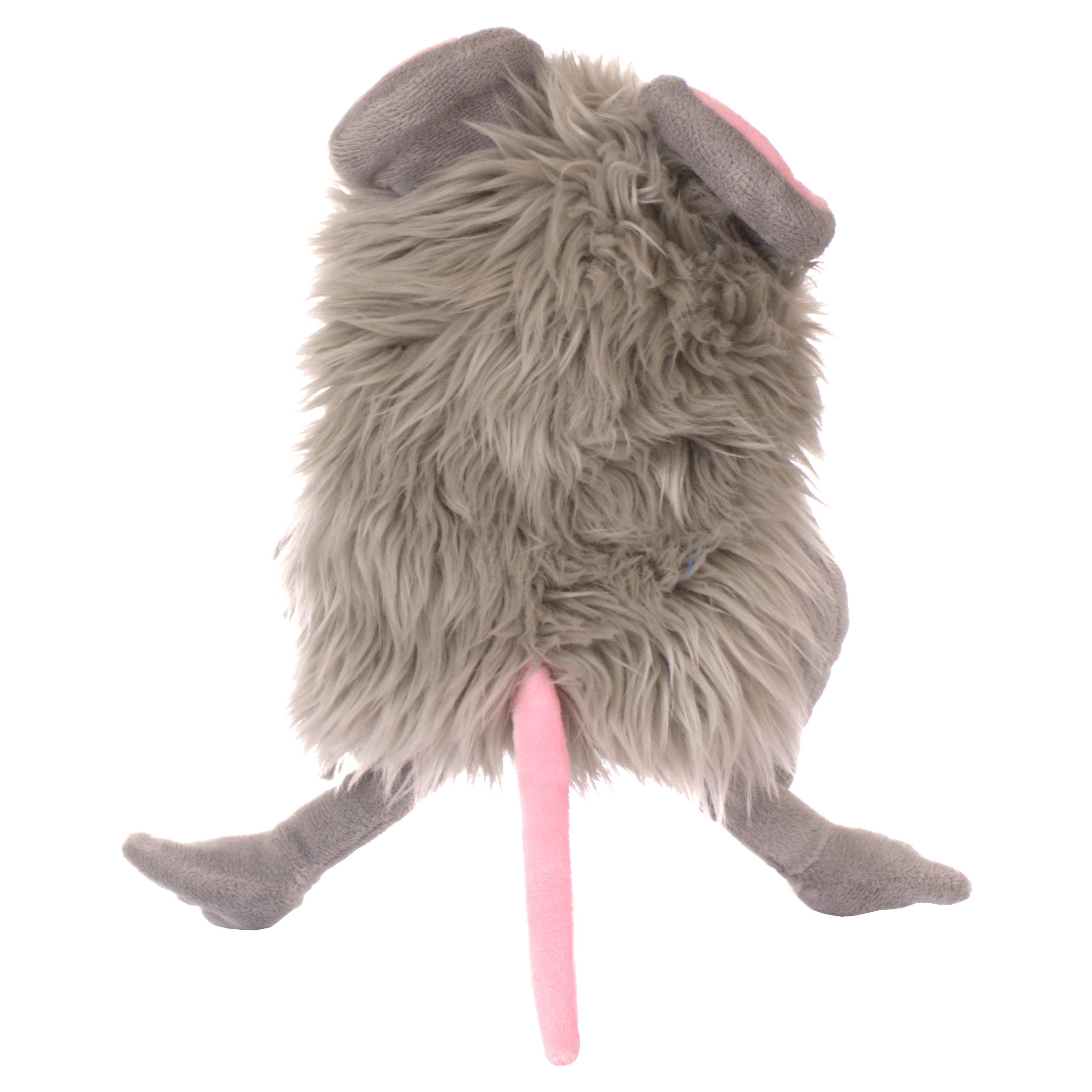 Living Puppets Handpuppe Tüddel, graue Zottelmaus mit rosa Schwanz, Rückansicht