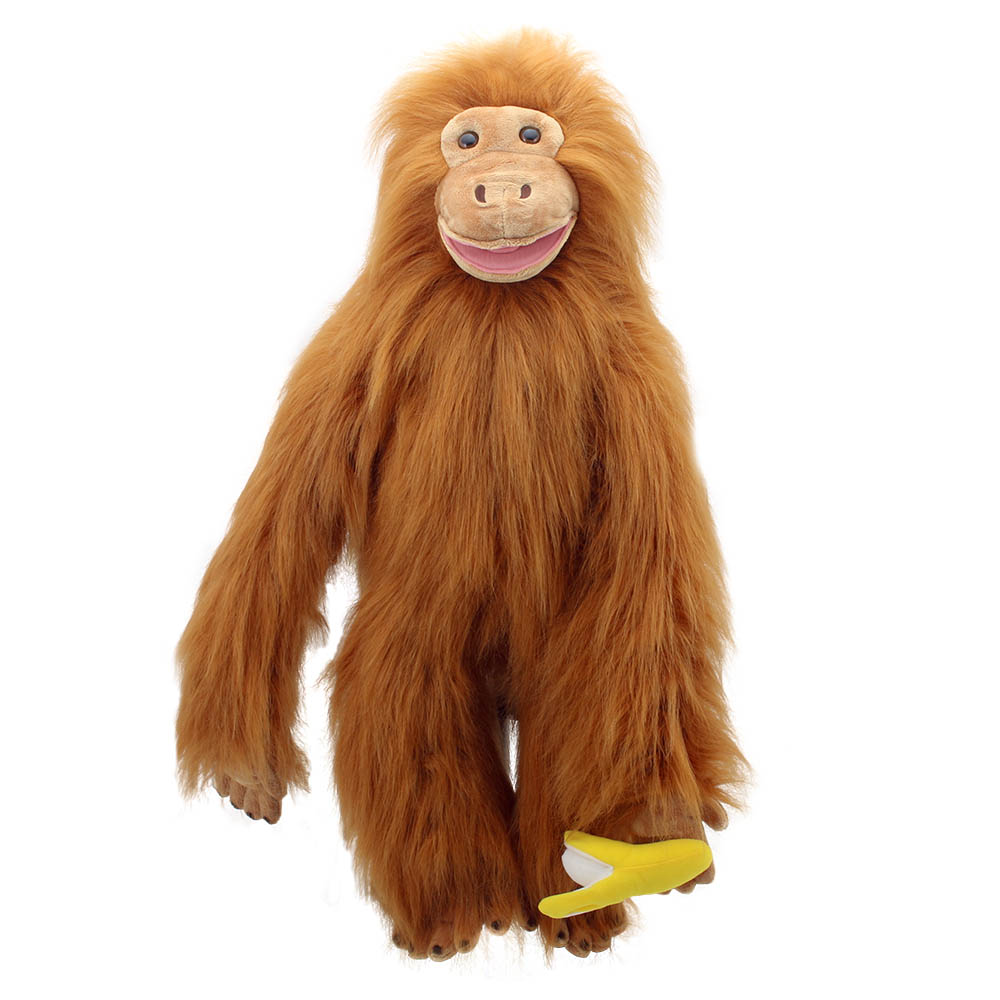 The Puppet Company Riesen-Handpuppe Orang-Utan, orangebraune Affen-Handpuppe mit gelber Banane in der Hand