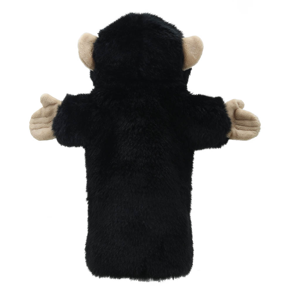 The Puppet Company Baby-Handpuppe Schimpanse, schwarze Affen-Handpuppe mit beigen Ohren, Rückansicht
