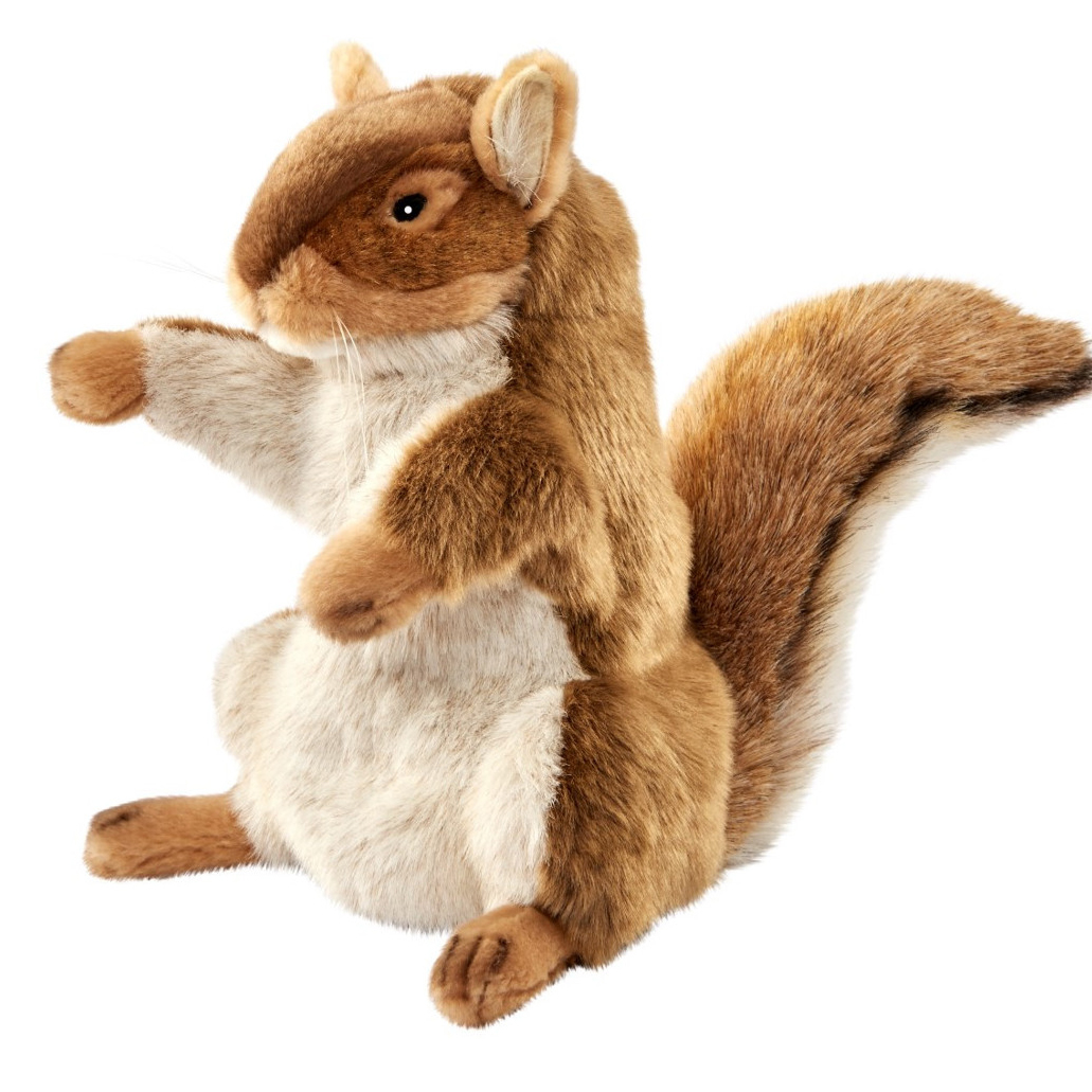 Eichhörnchen Handpuppe von Hansa Creation mit braunem Fell, hellem Bauch und buschigem Schwanz