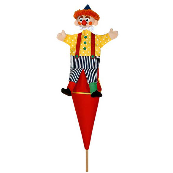 Trullala pop-up puppet clown yellow - Czech handicraft