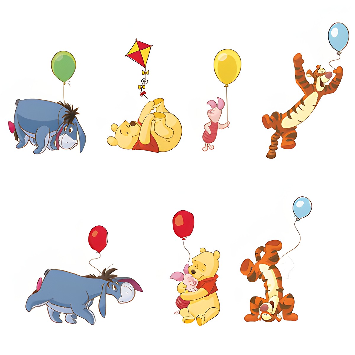 decofun wall decal Winnie the Pooh A Bother Free Day, a flying Tigger, Eeyore, Winnie the Pooh with a kite and Piglet with balloons