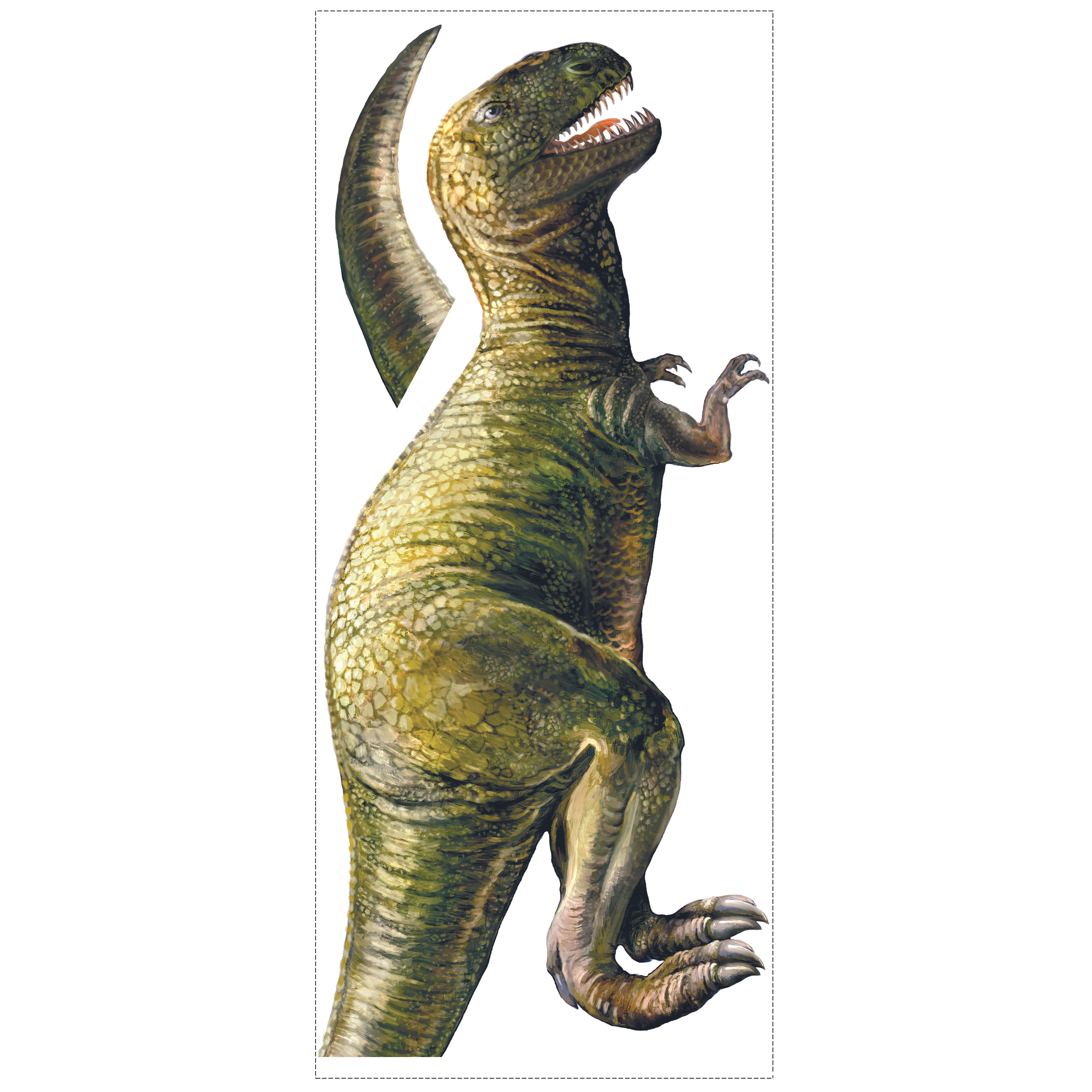 RoomMates wall decal Dinosaur, decal sheet with the rear tail section of the green T-Rex on a white background