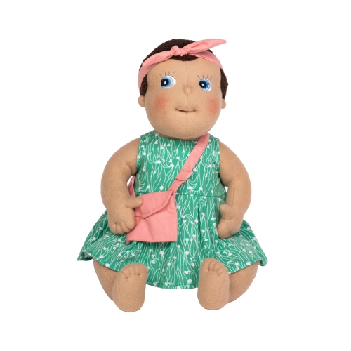 Rubens Barn baby doll in the green dress with pink hairband and bag from the dress set