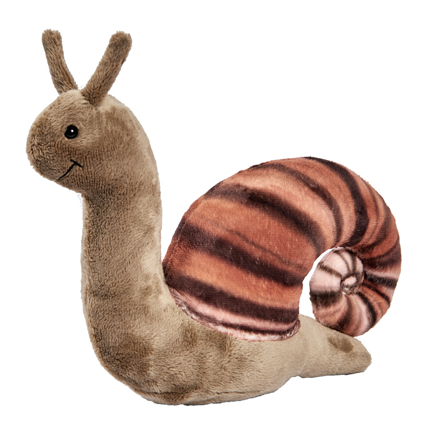 Schnecke Kuscheltier von Anima mit beigem Körper, braun gestreiftem Schneckenhaus und aufgestellten Fühlern