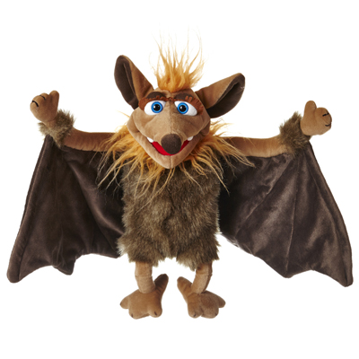 Living Puppets Handpuppe Fledermaus Tamika mit ausgebreiteten braunen Flügeln und blondem Schopf